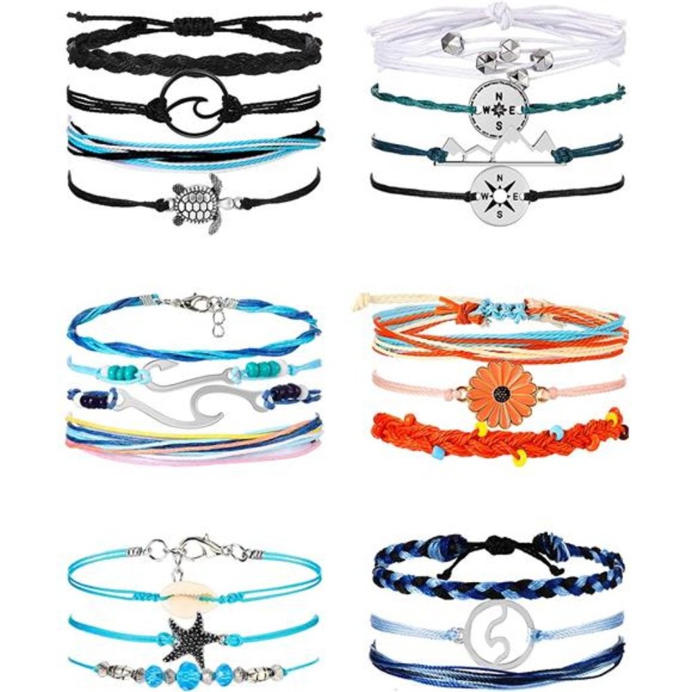 21Pieces Surfer Wave Bracelet Ocean Wave Adjustable Waterproof Handmade Bracelet